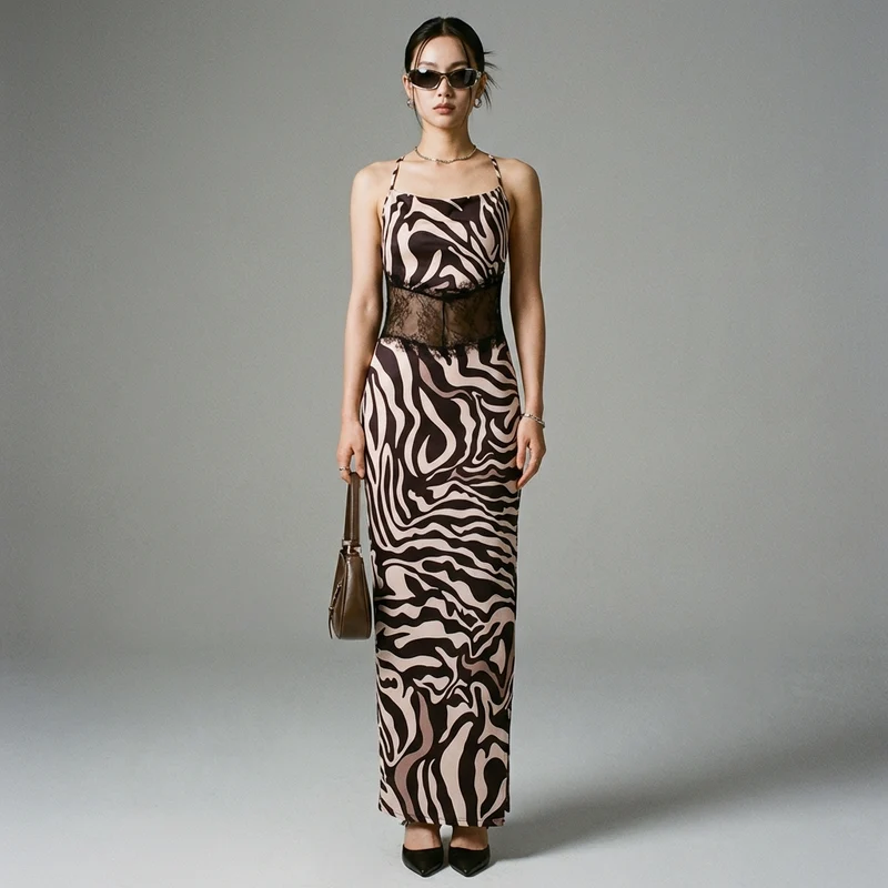 Robe Longue Asymétrique Imprimée