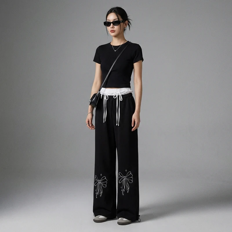 Pantalon Large à Nœud Élégant