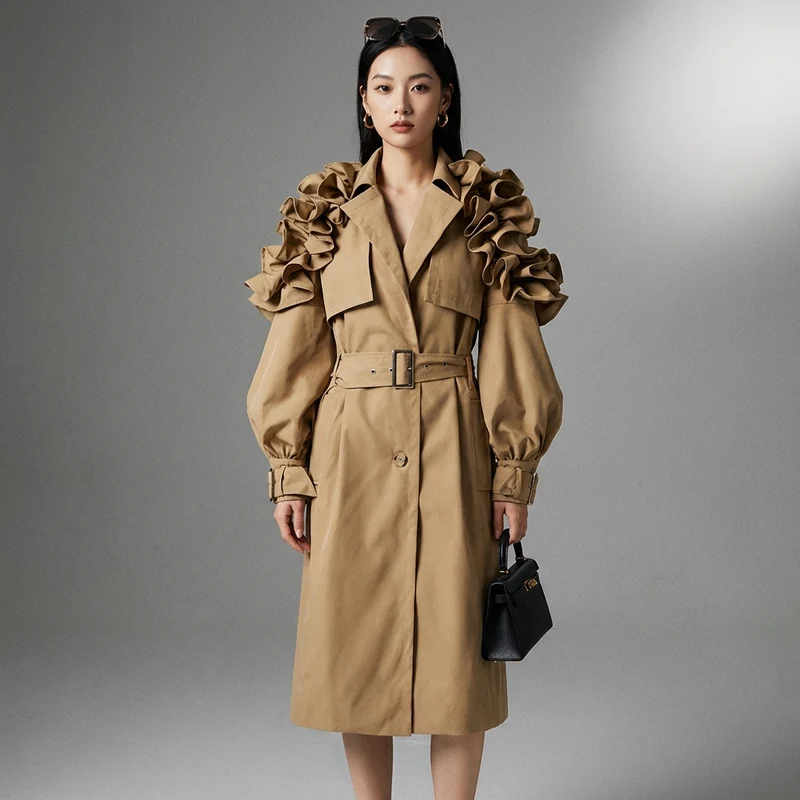 Trench-coat Élégant à Volants