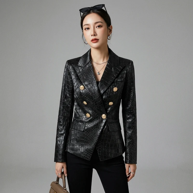 Blazer Noir Effet Croco