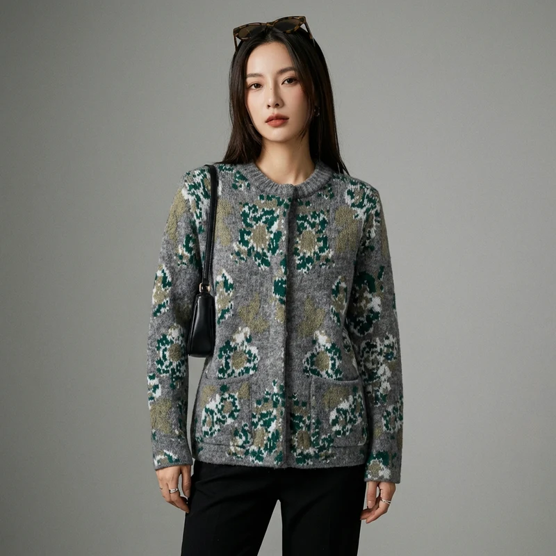 Veste Tricotée Florale Chic