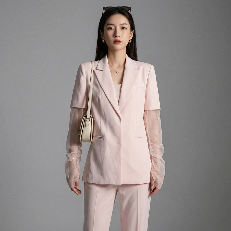 Veste de Costume en Maille Rose Pâle