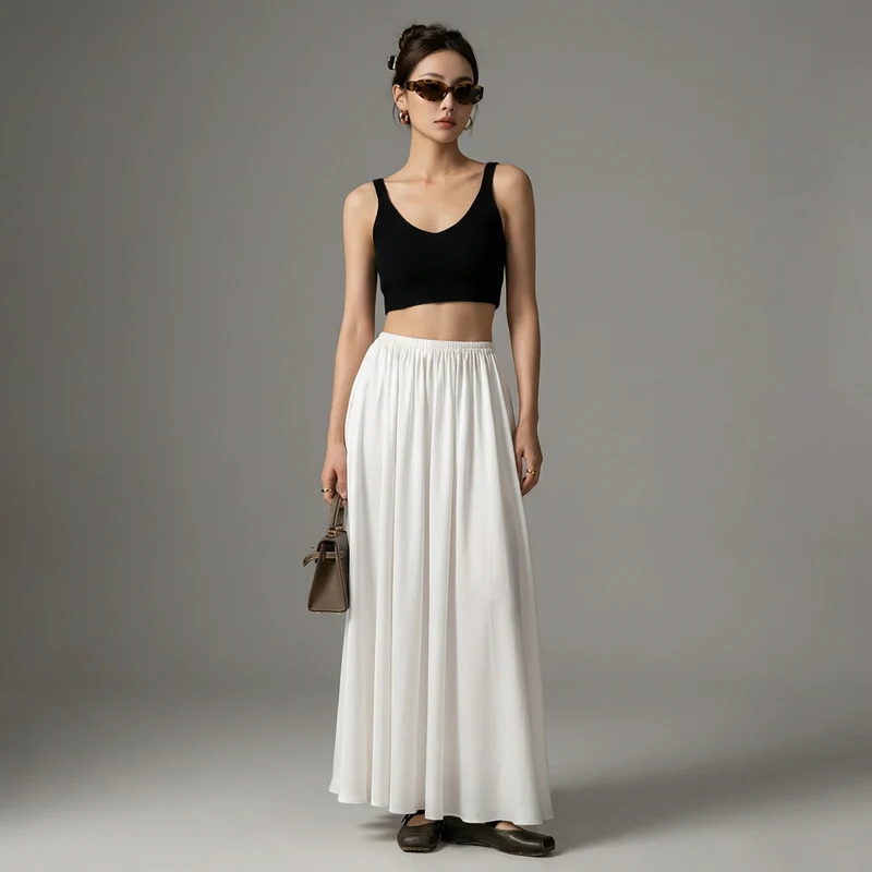 Jupe Longue Taille Haute Volants