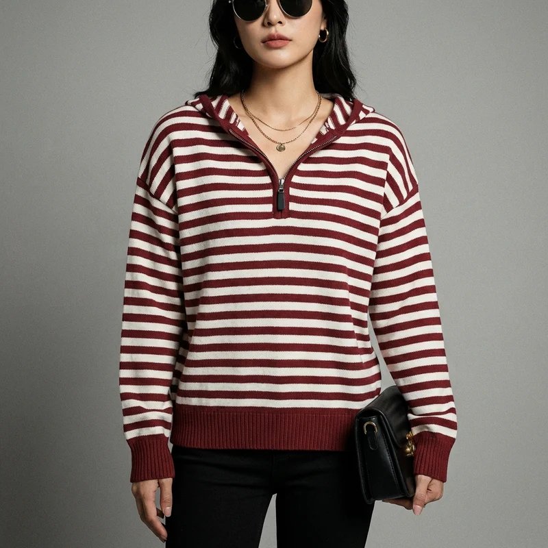 Cardigan Rayé à Capuche