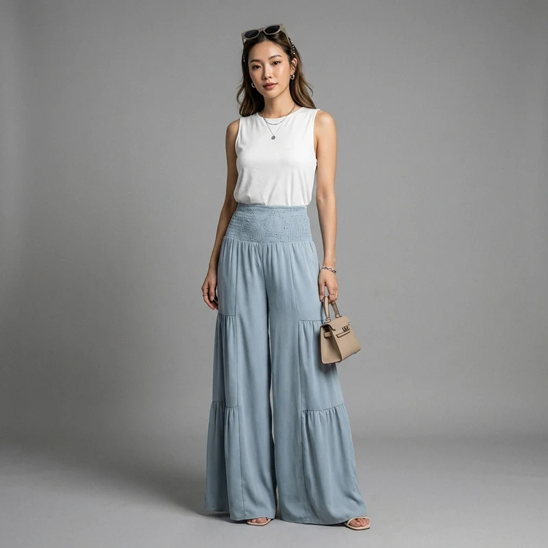 Pantalon Taille Haute Smocké