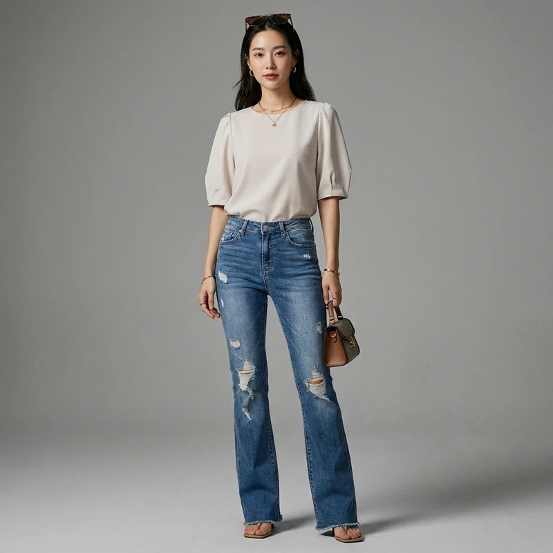 Jean Bootcut Délavé Taille Haute