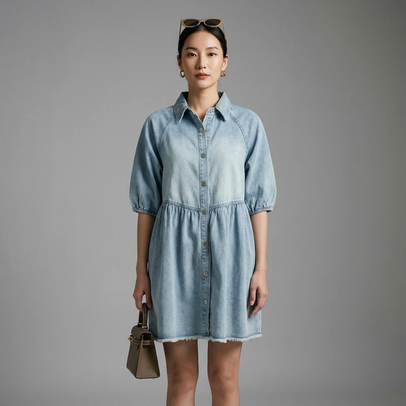 Robe Courte en Jean Boutonnée