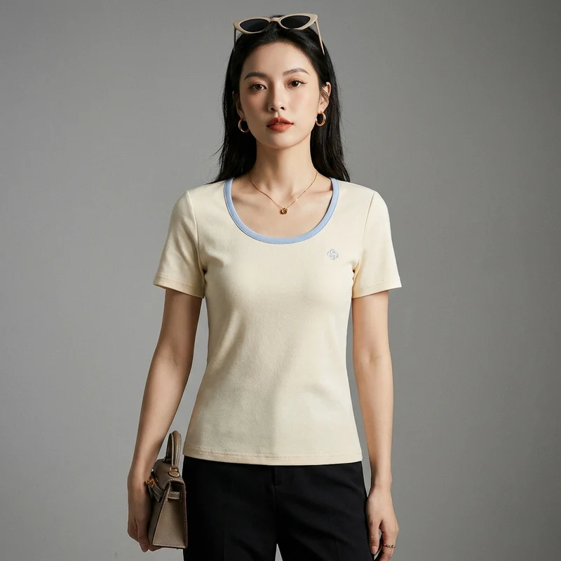 T-Shirt Brodé Col Rond Slim