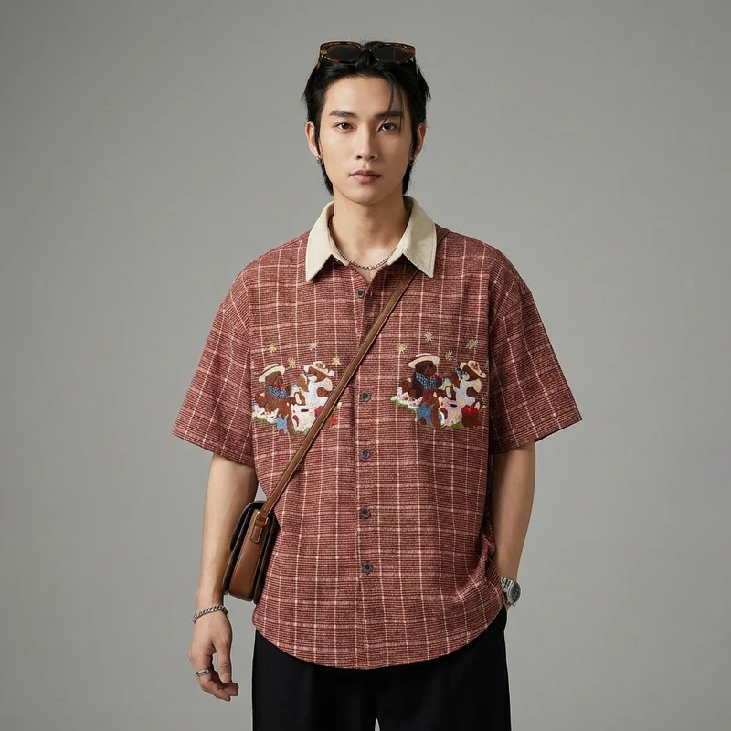 Chemise Carreaux Broderie Ours