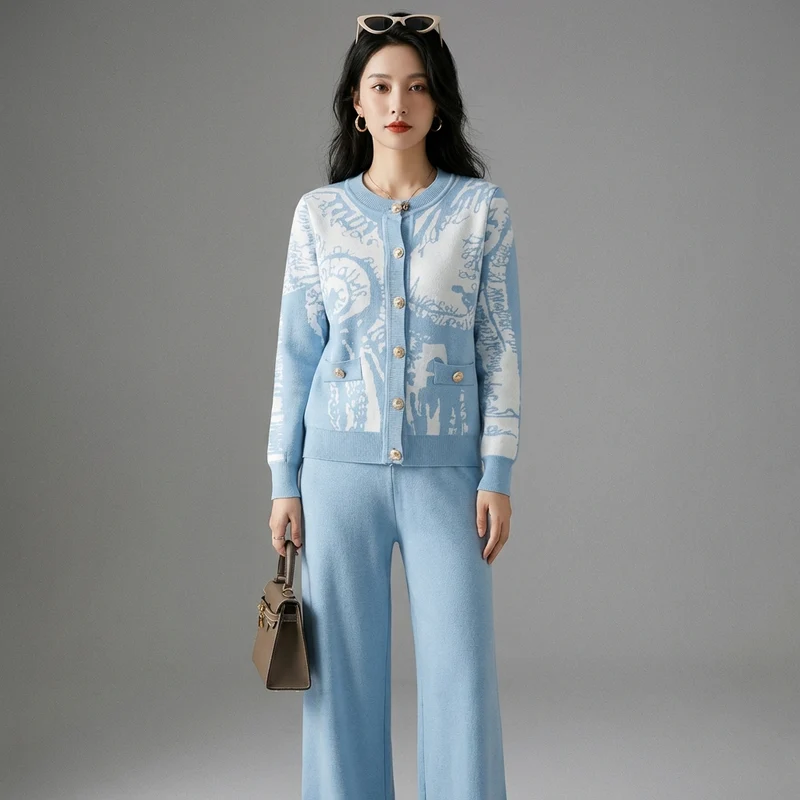 Ensemble Pull et Pantalon Large Jacquard