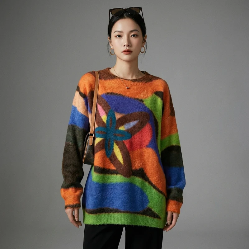 Pull Rayé Oversize Décontracté