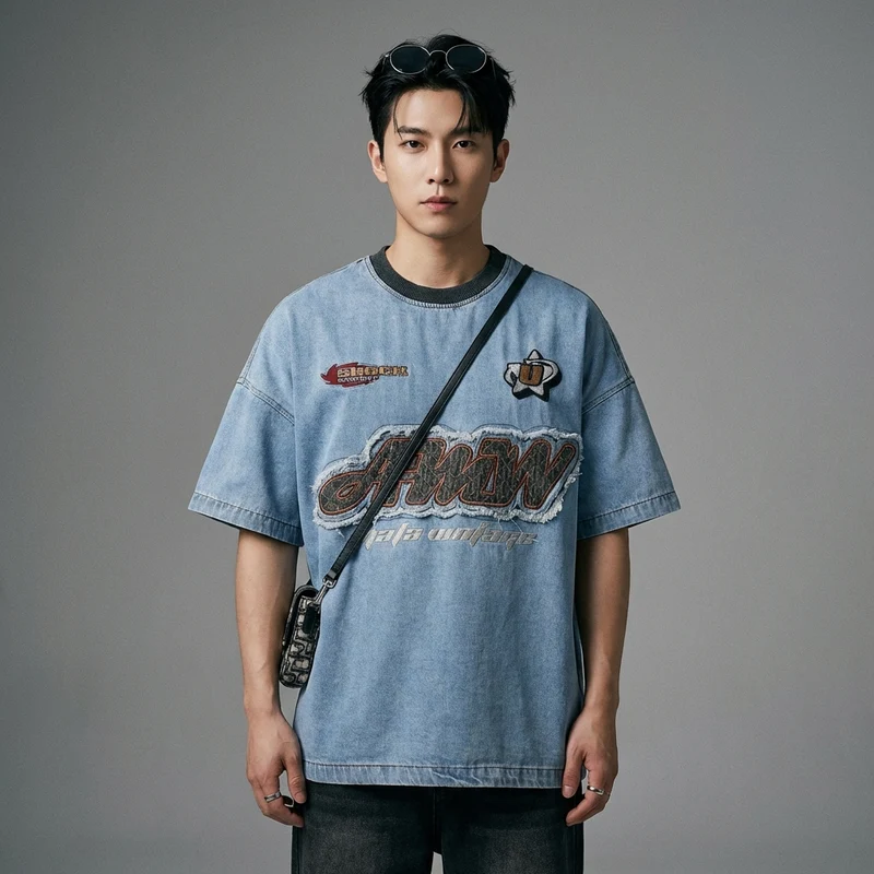 T-Shirt Denim Oversize Lettres