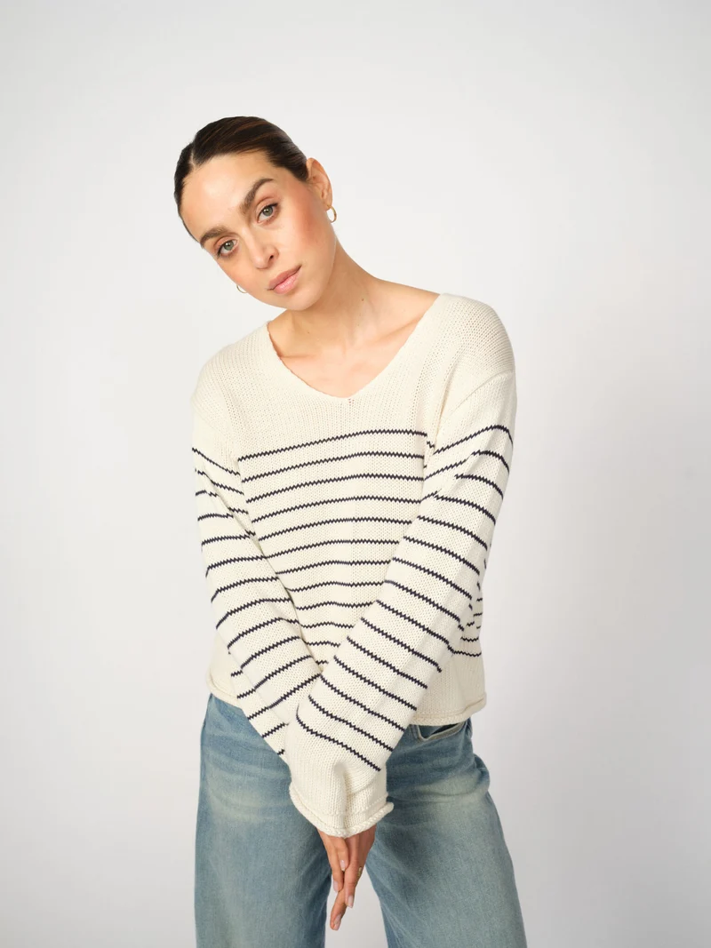 MMBine LS V-Neck Stripe Knit