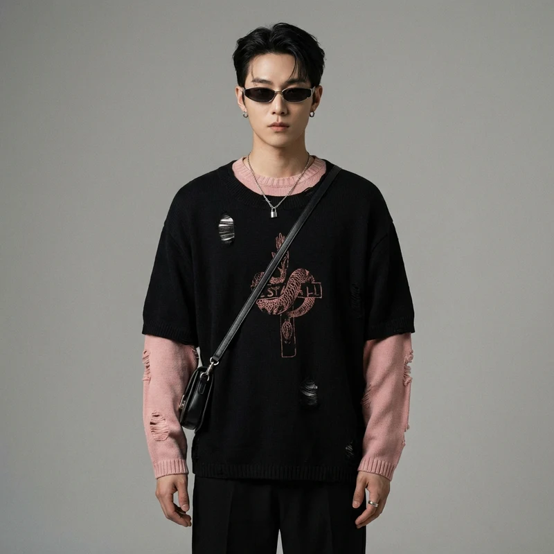 Pull Détruit Oversize Rétro