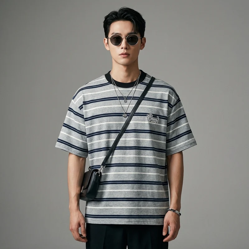 T-Shirt Rayé Col Rond Oversize