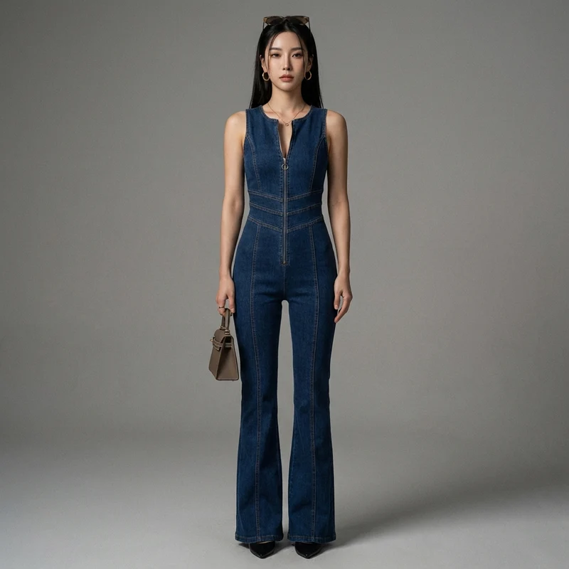 Combinaison Jean Taille Haute Rétro