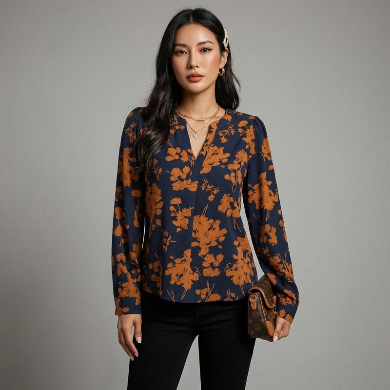 Blouse Imprimée Col Cranté