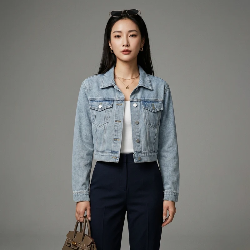 Veste Courte en Denim Lavé