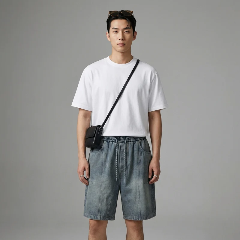 Short en Denim Délavé Streetwear