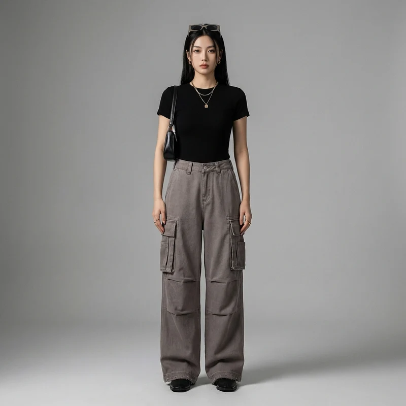 Pantalon Cargo Ample Streetwear