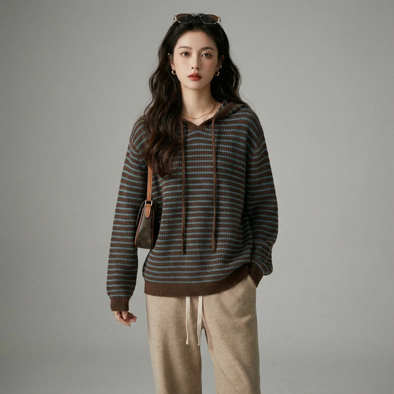 Cardigan Rayé à Capuche