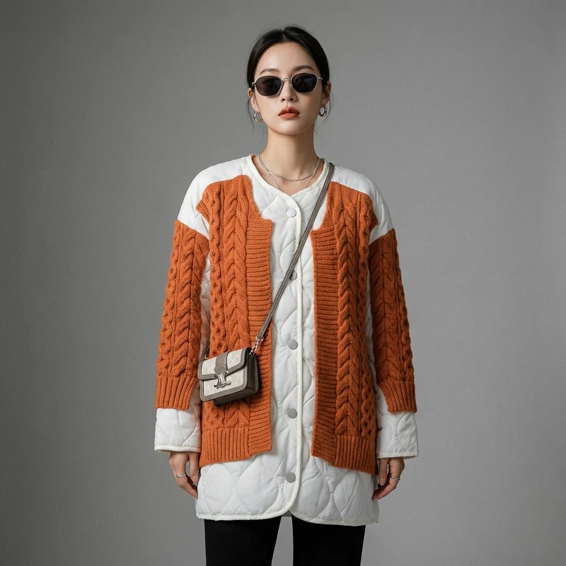 Cardigan Tricoté Damier Contrasté