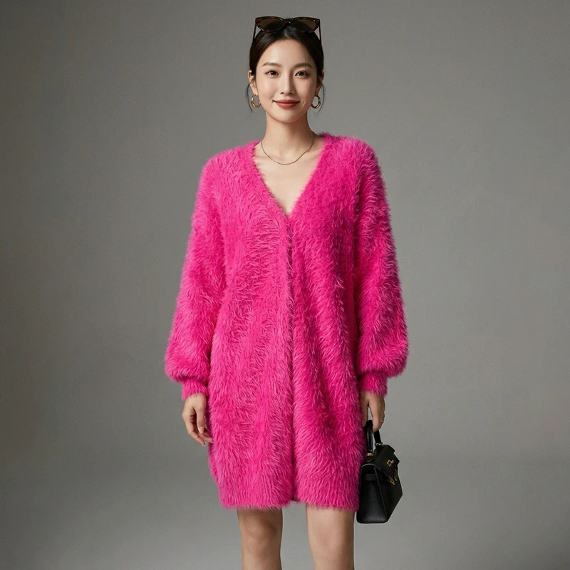 Cardigan Long Col V Tricoté