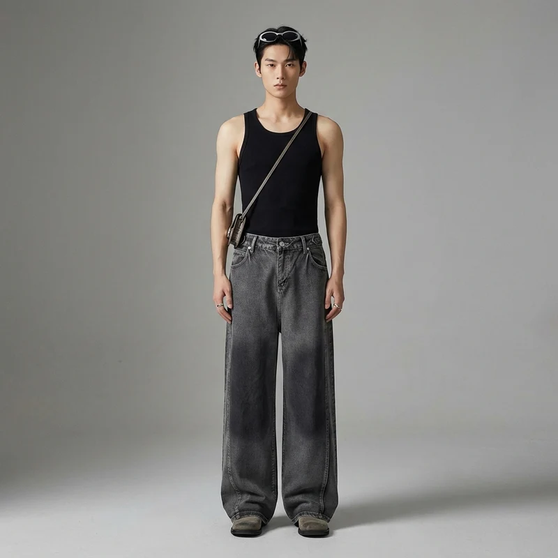 Pantalon Denim Droit Décontracté