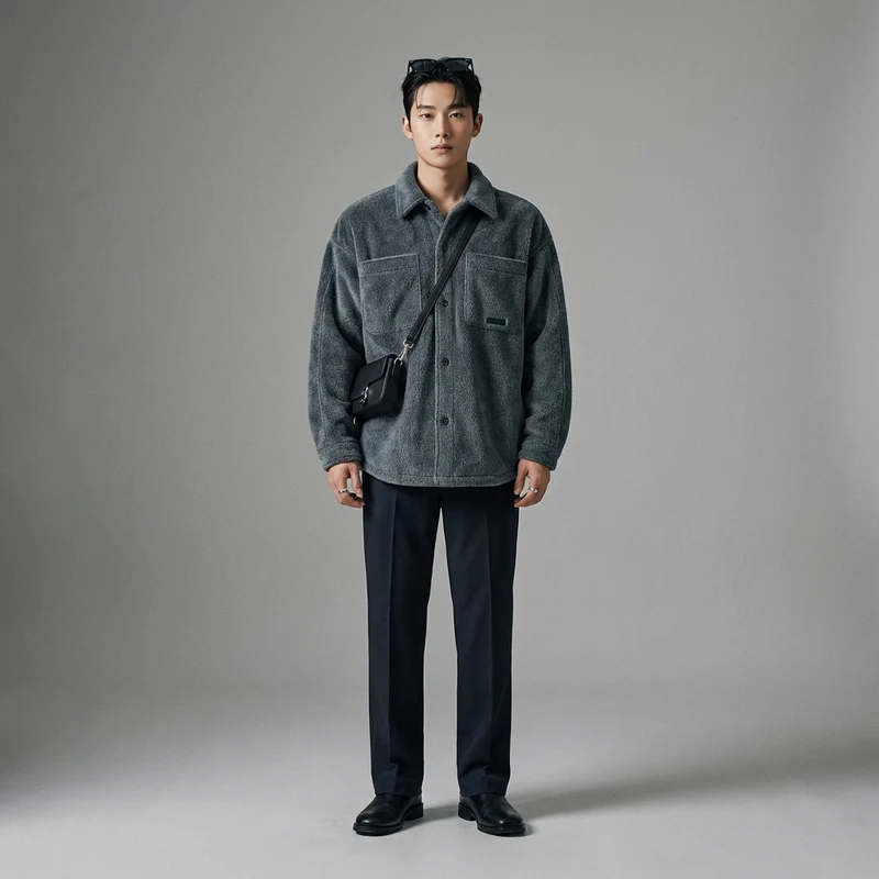 Veste Revers Ample Gris Foncé