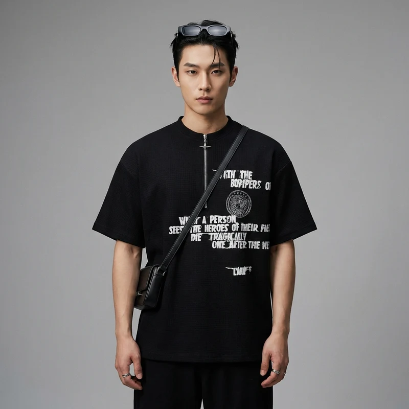 T-shirt Col Rond Zippé Streetwear