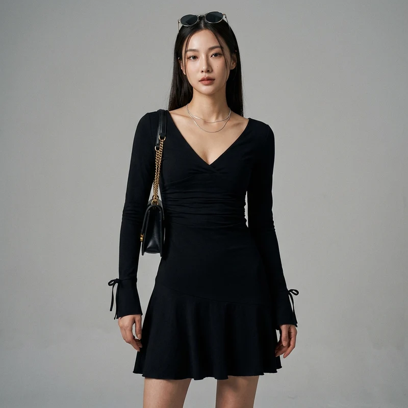 Robe Courte Col V Volants