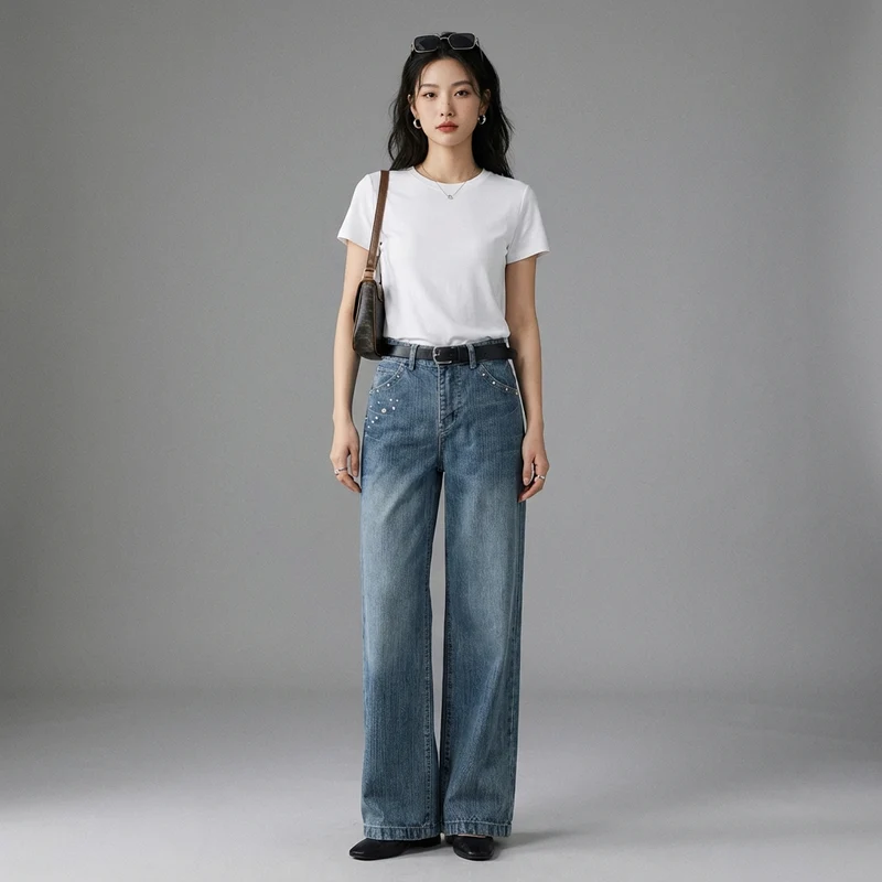 Jean Droit Rivets Streetwear