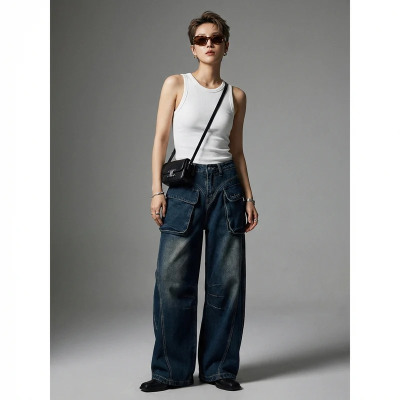 Jeans Ample Streetwear Bleu