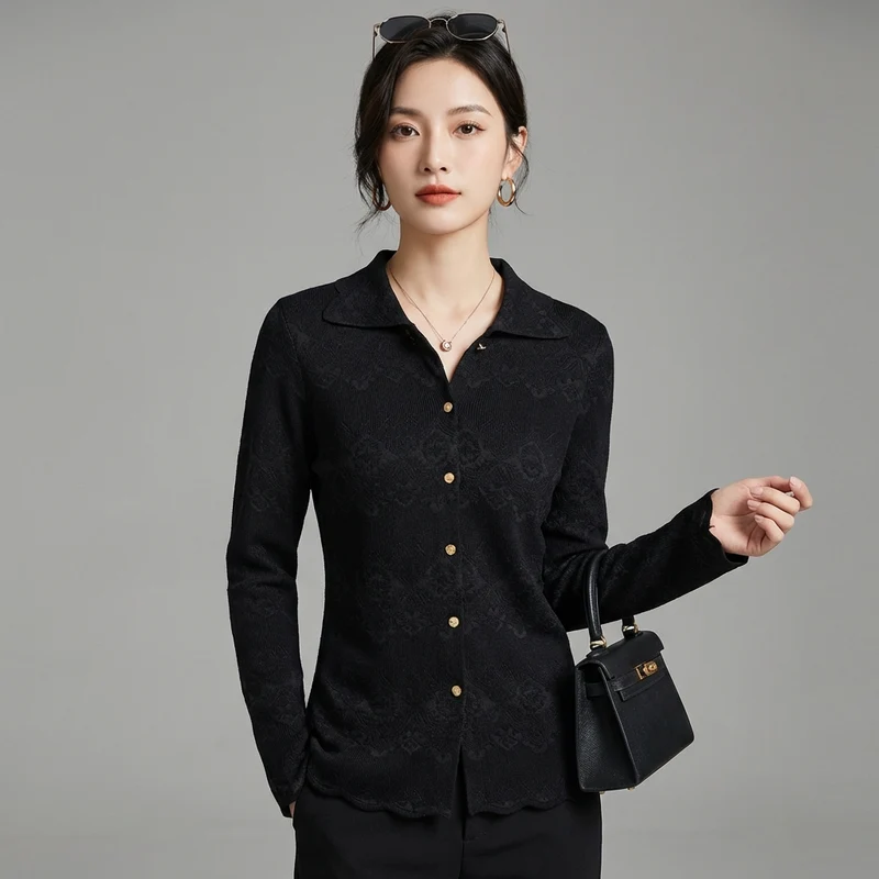 Cardigan Pull Tricot Col Chemise
