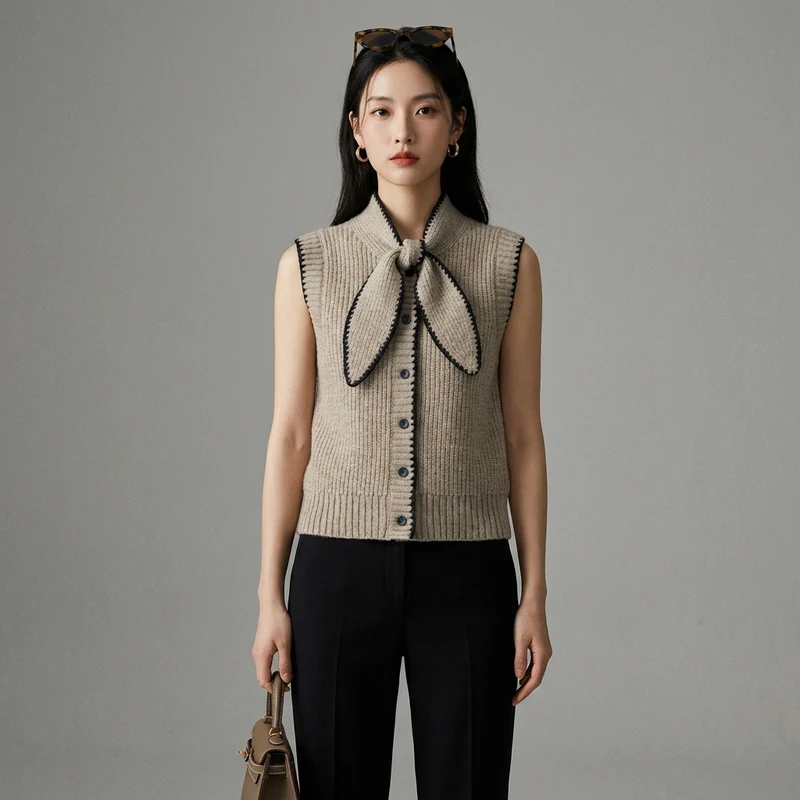 Gilet Nœud Contrasté Élégant