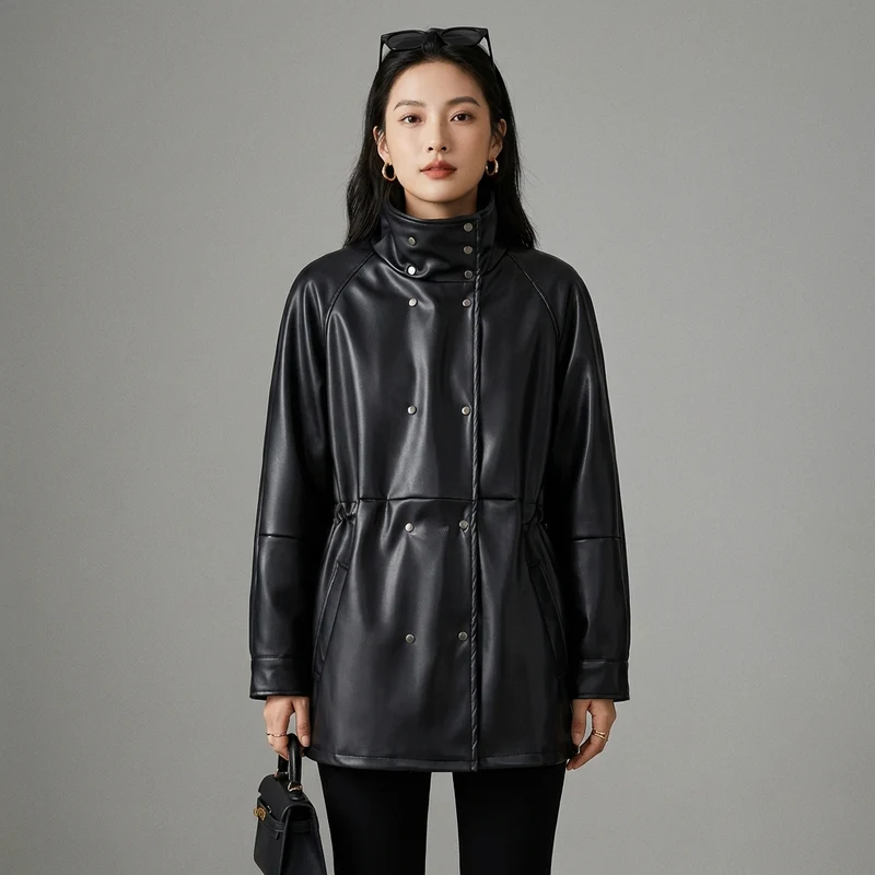 Veste Longue Col Montant Noire