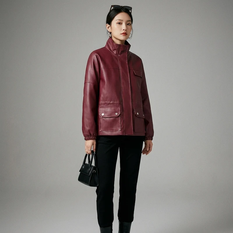 Veste Courte Zippée Rouge