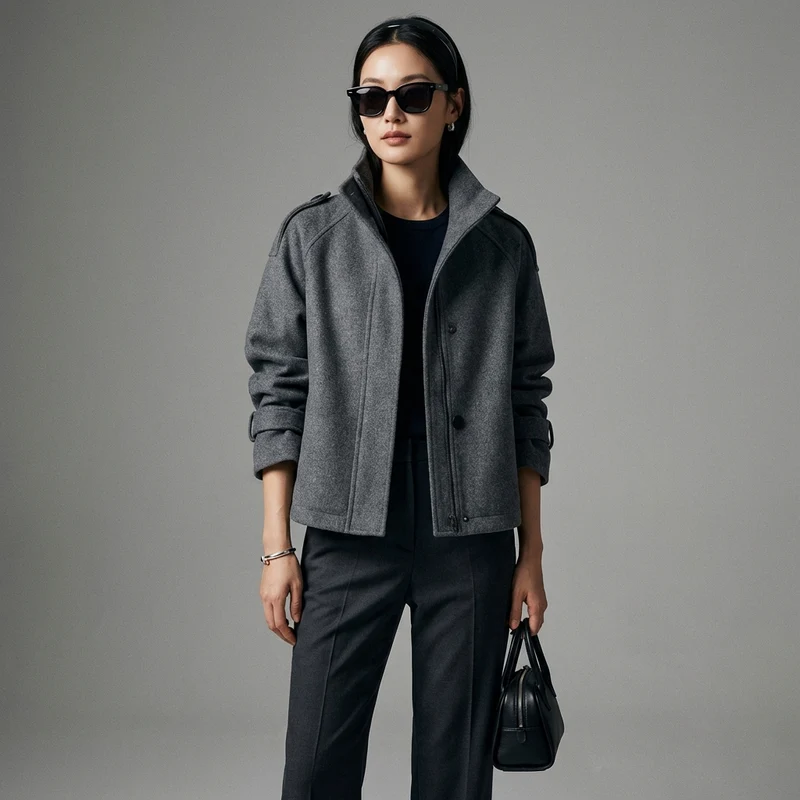 Veste Courte Grise Col Droit