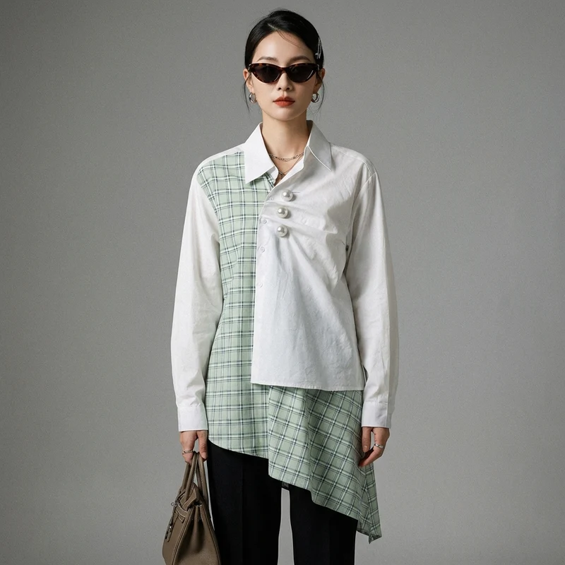 Chemise à Carreaux Asymétrique