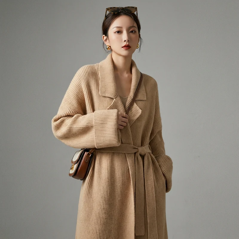 Cardigan Long Tricoté Épais