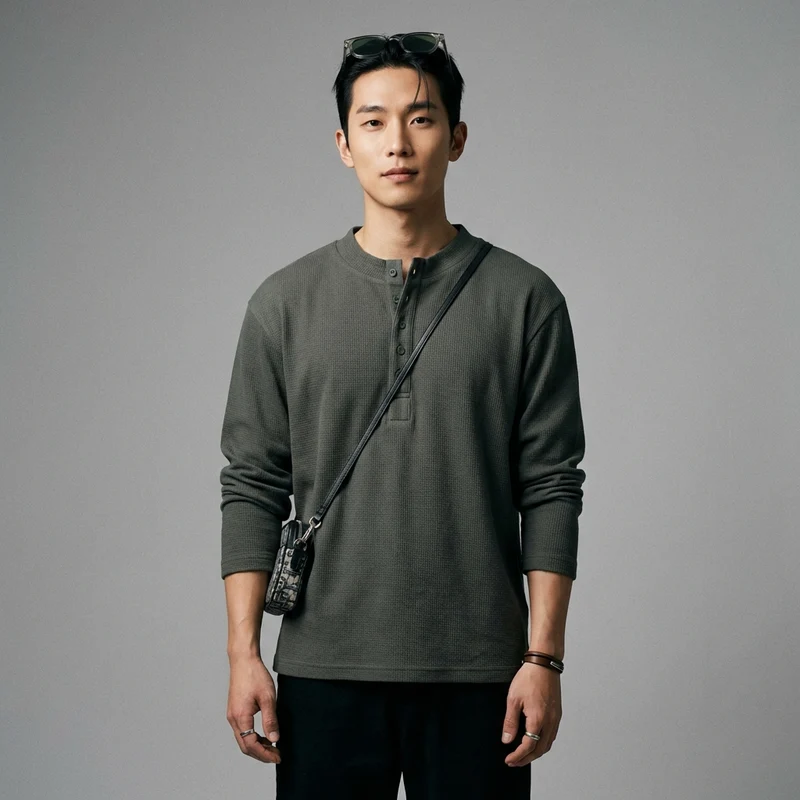 T-Shirt Henley Rétro