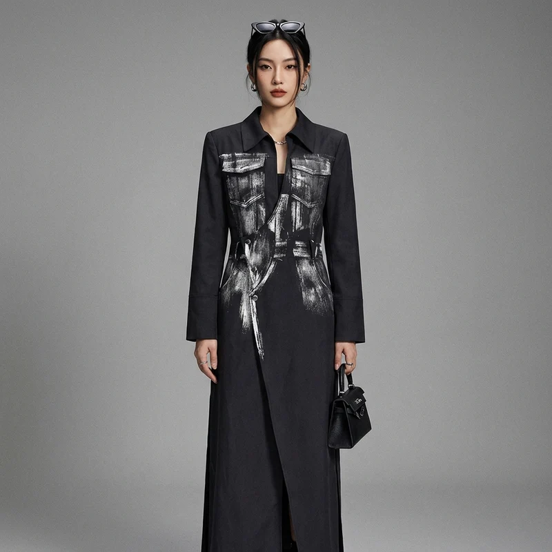 Trench-coat Long Vintage Imprimé