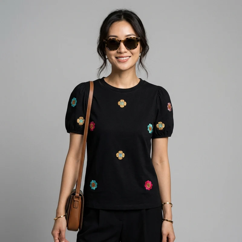 T-shirt Brodé Manches Bulles