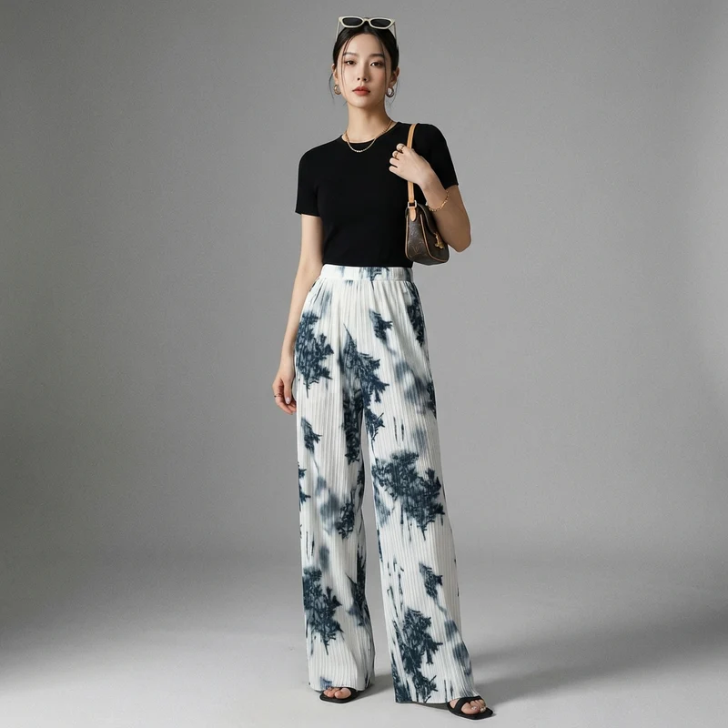 Pantalon Large Imprimé Fluide
