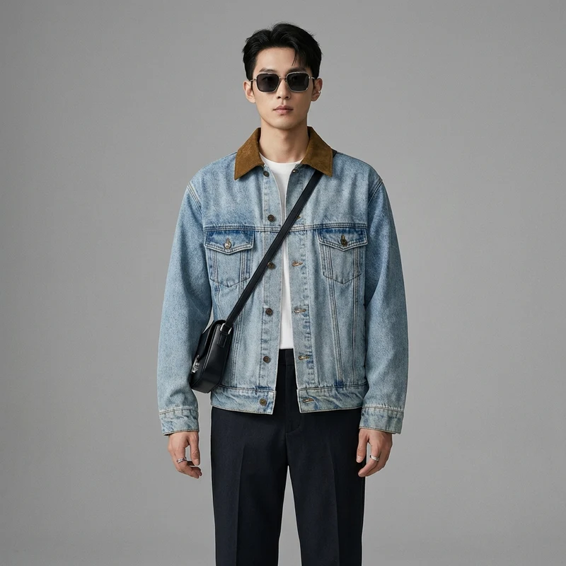 Veste Denim Décontractée Bicolore