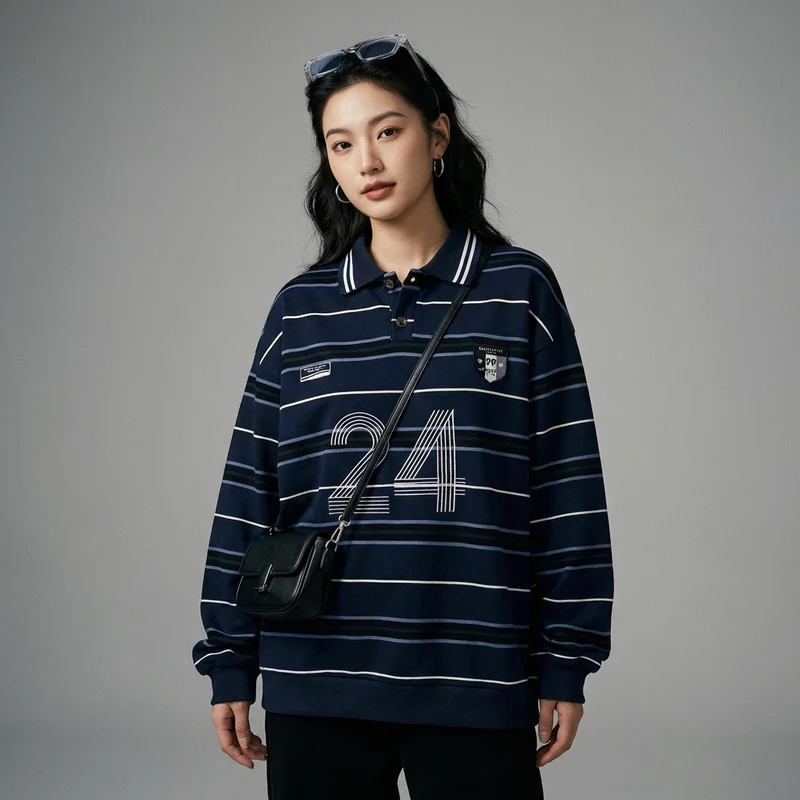 Sweat-shirt Rayé Col Polo