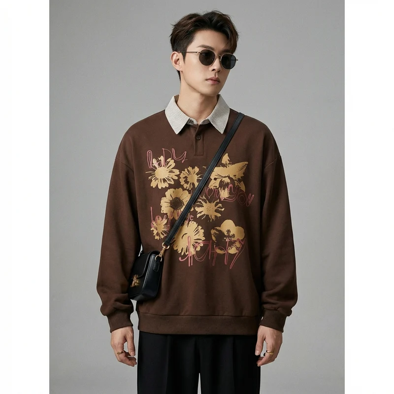 Sweat Col Rabattu Imprimé Lettres