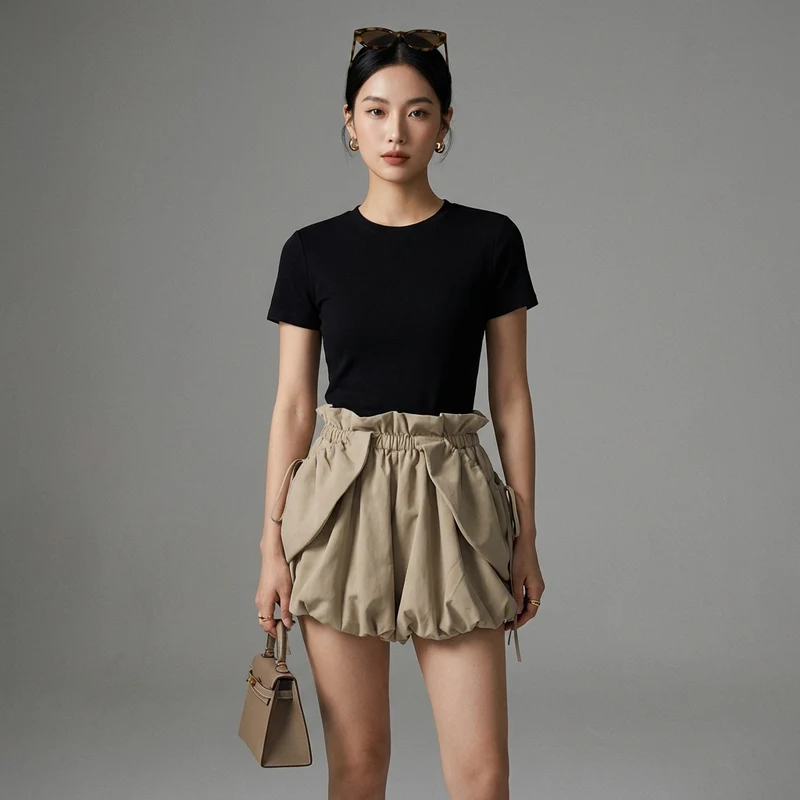Jupe-Short Fluide Kaki Polyvalent