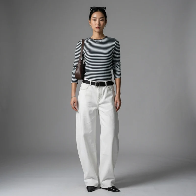 Pantalon Taille Haute Évasé Blanc