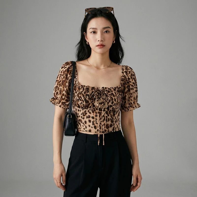 Blouse Manches Bulles Imprimé Léopard